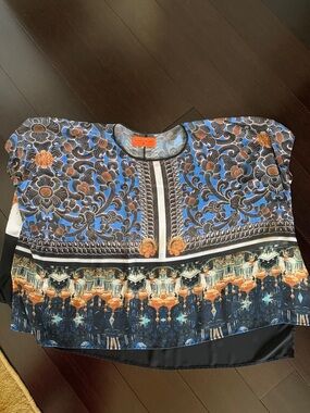 Clover Canyon Blue Black and Orange Floral Print Blouse